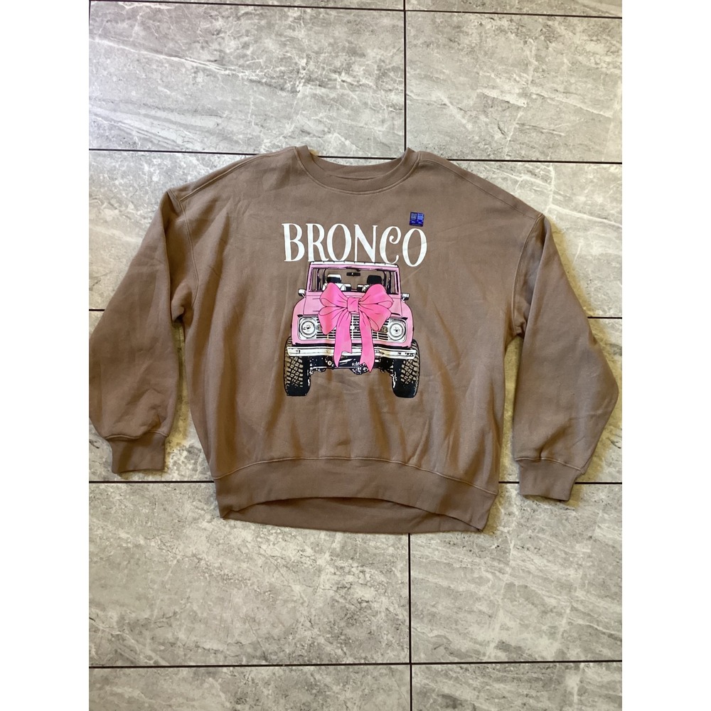 Ford Bronco NWOTPink Bow Graphic Sweatshirt Brown Hybrid Apparel Crewneck Med